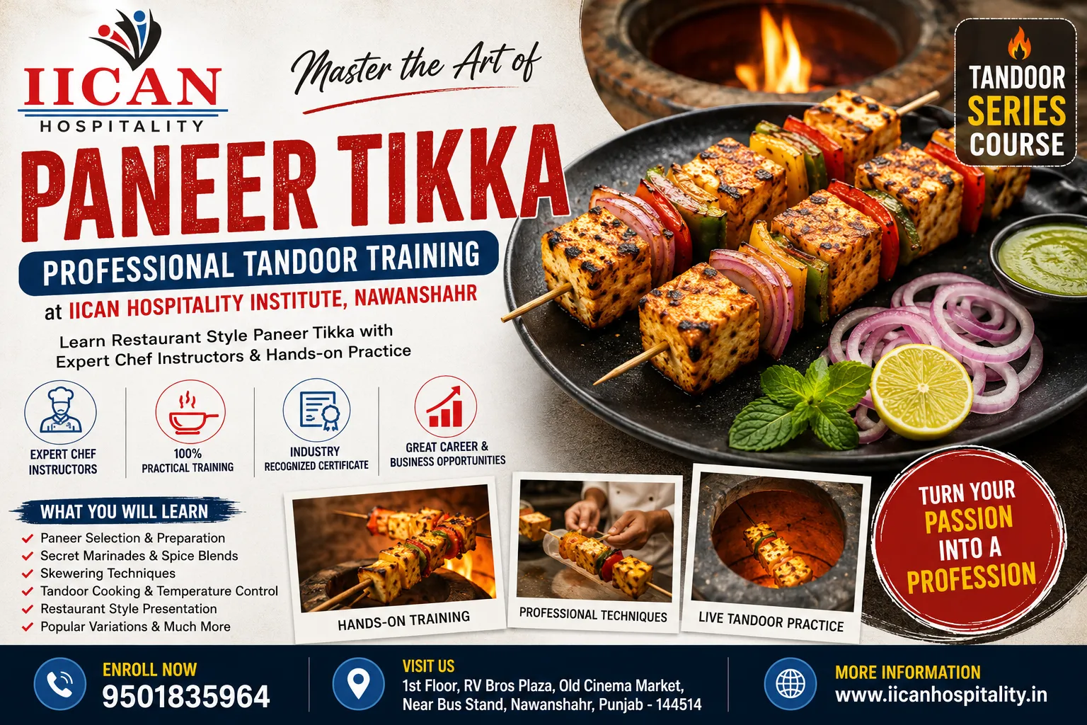 Paneer Tikka Making Course in Nawanshahr | Tandoor Series Training