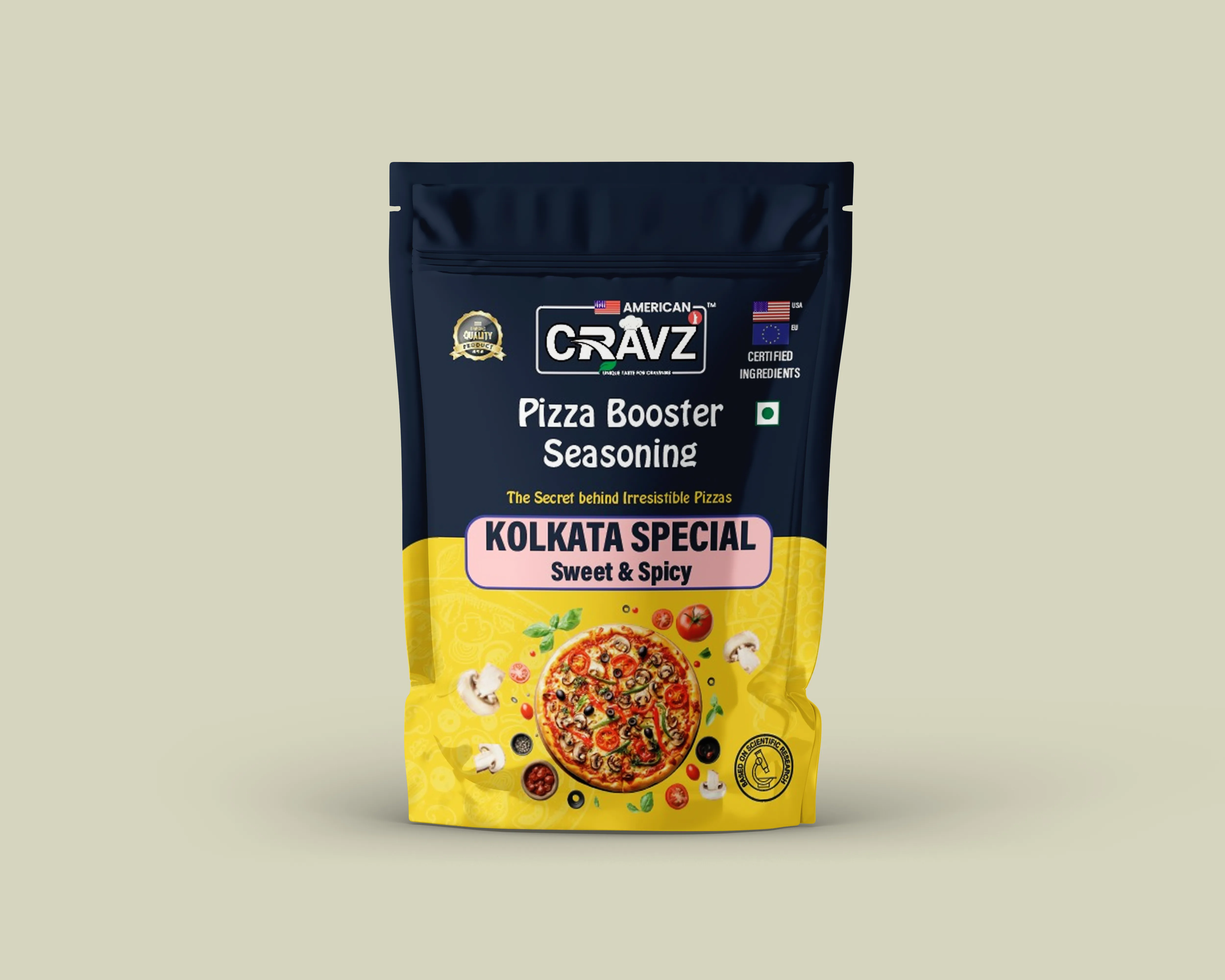 American Cravz | Kolkata Special Sweet and Spicy Indian Spice Pizza Booster Seasoning – Add a Tangy Twist to Every Bite with mix Spices, Oregano, Totato, Onion, Garlic Powder, Chilli,Healthy Italian | Natural|Vegan| Zero Preservatives, Artifical Colours |